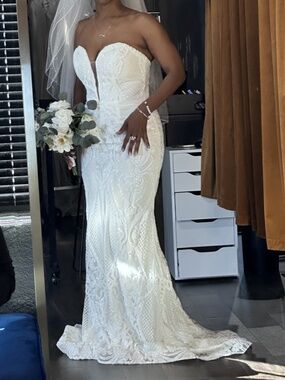 Jadore J14026 Wedding Dress Size 8 Ivory Fit & Flare Bridal Gown